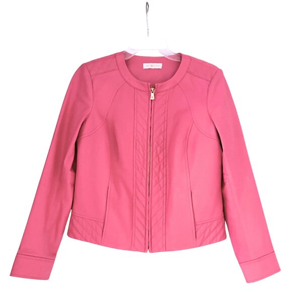 RARE Tory Burch Pink Leather Moto Jacket Size 6 - Picture 1 of 10